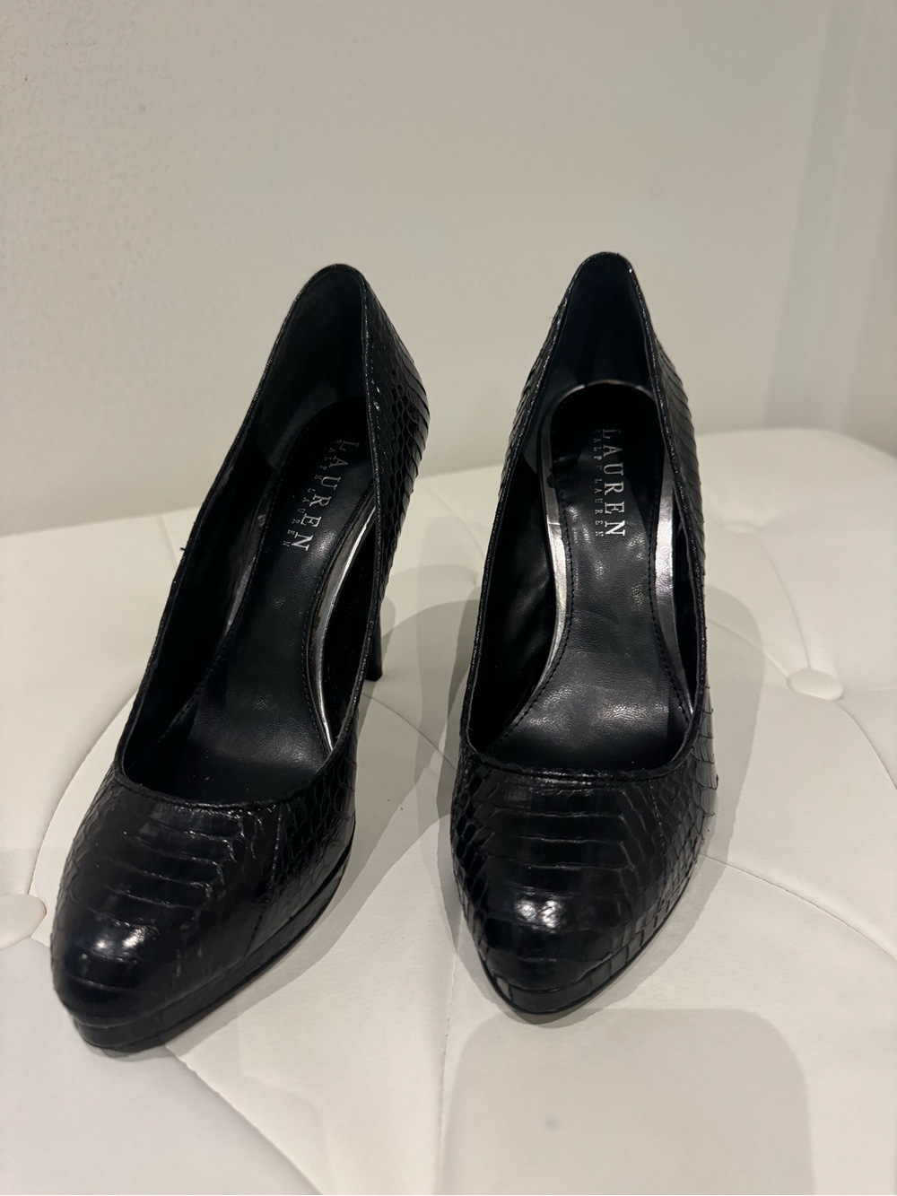 Lauren Ralph Lauren Black Snake-Embossed Stiletto Pumps